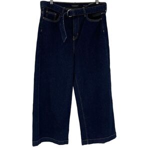 Banana Republic High Rise Wide‎ Leg Crop Jeans Belted Stretch Women 30 Dark Wash